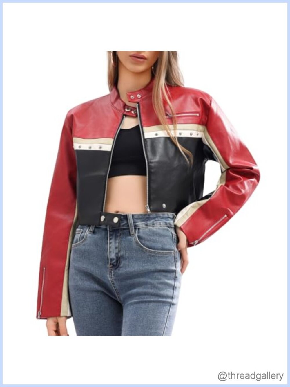 Women Cropped Faux Leather Moto Jacket Zip Up Biker Bomber Coat